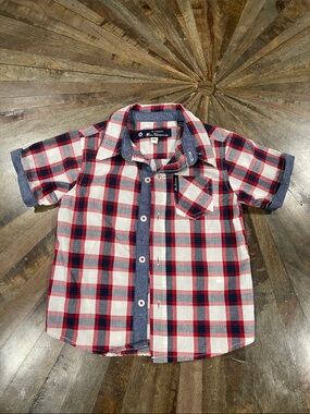 Ben Sherman Red, White & Navy Plaid Short-Sleeve Button-Down Shirt